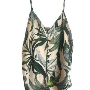 Victoria’s Secret Tropical Leaf Print Off Shoulder Blouse Ruffle Button Front